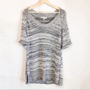 CAbi Sweater Gray White Marled Short Sleeve Tunic